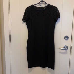Black Dress with lace short sleeve and lace collar